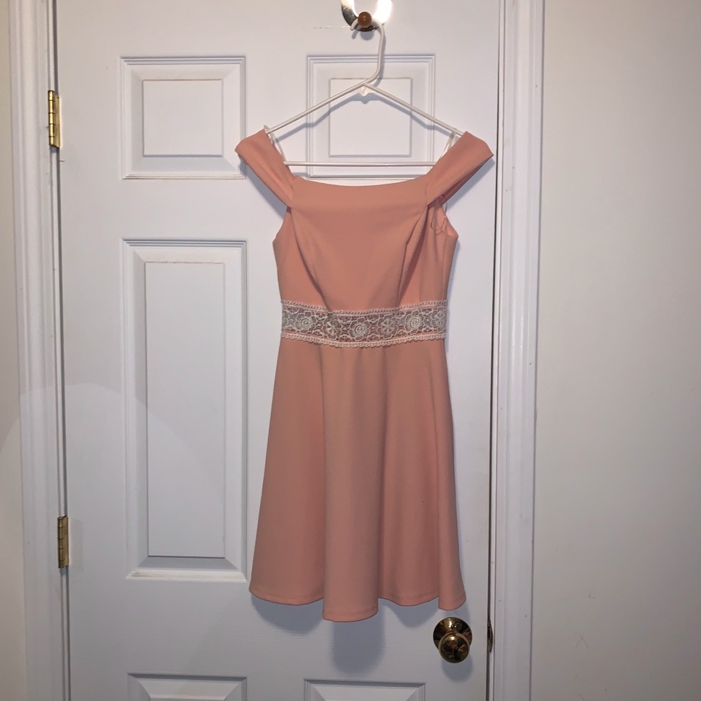Off the shoulder crochet waist skater dress